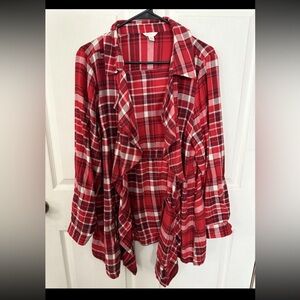 CATO EST. 1946 Women’s Red Striped Plaid Long Sleeve Open Top Blouse 18/20W